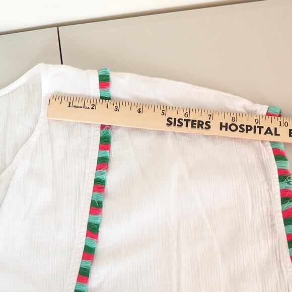 J Crew Women's XL Top Boho BeachTunic Cover-Up Layering White Tassels Fringe - Picture 8 of 9